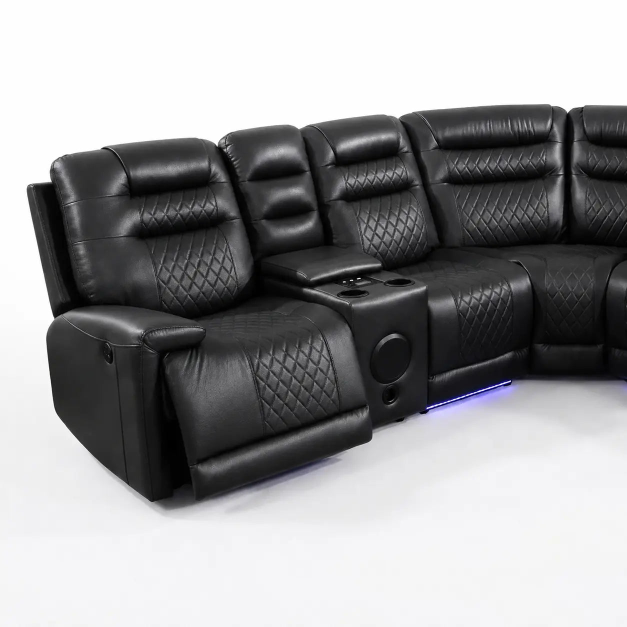 Halifax Leather Corner Sofa with Electric Recliners, LED Lights & Cupholders – Power Recliner with USB Charging Ports – Modern Black Living Room Sofa