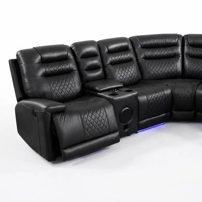 Halifax Leather Corner Sofa with Electric Recliners, LED Lights & Cupholders – Power Recliner with USB Charging Ports – Modern Black Living Room Sofa