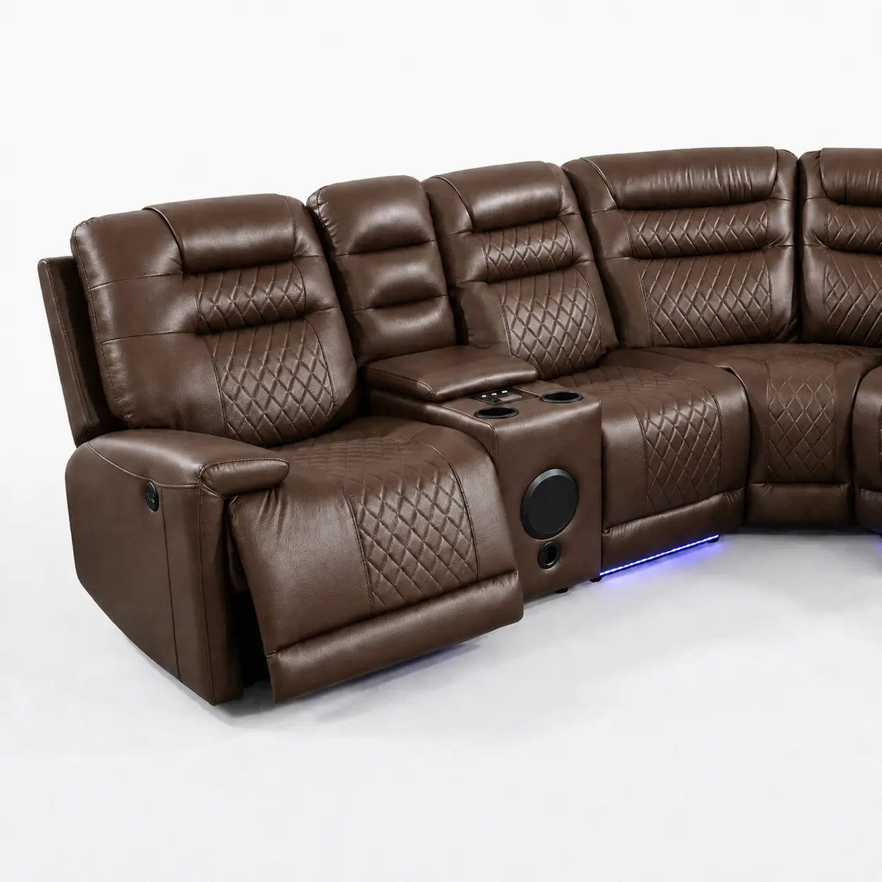 Halifax Leather Corner Sofa with Electric Recliners, LED Lights & Cupholders – Power Recliner with USB Charging Ports – Modern Black Living Room Sofa