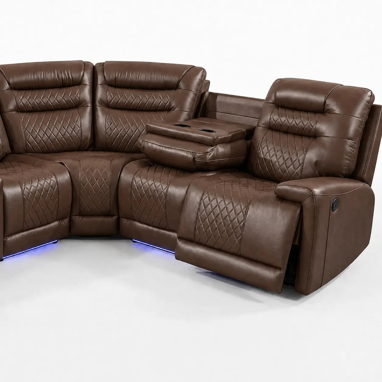 Halifax Leather Corner Sofa with Electric Recliners, LED Lights & Cupholders – Power Recliner with USB Charging Ports – Modern Black Living Room Sofa