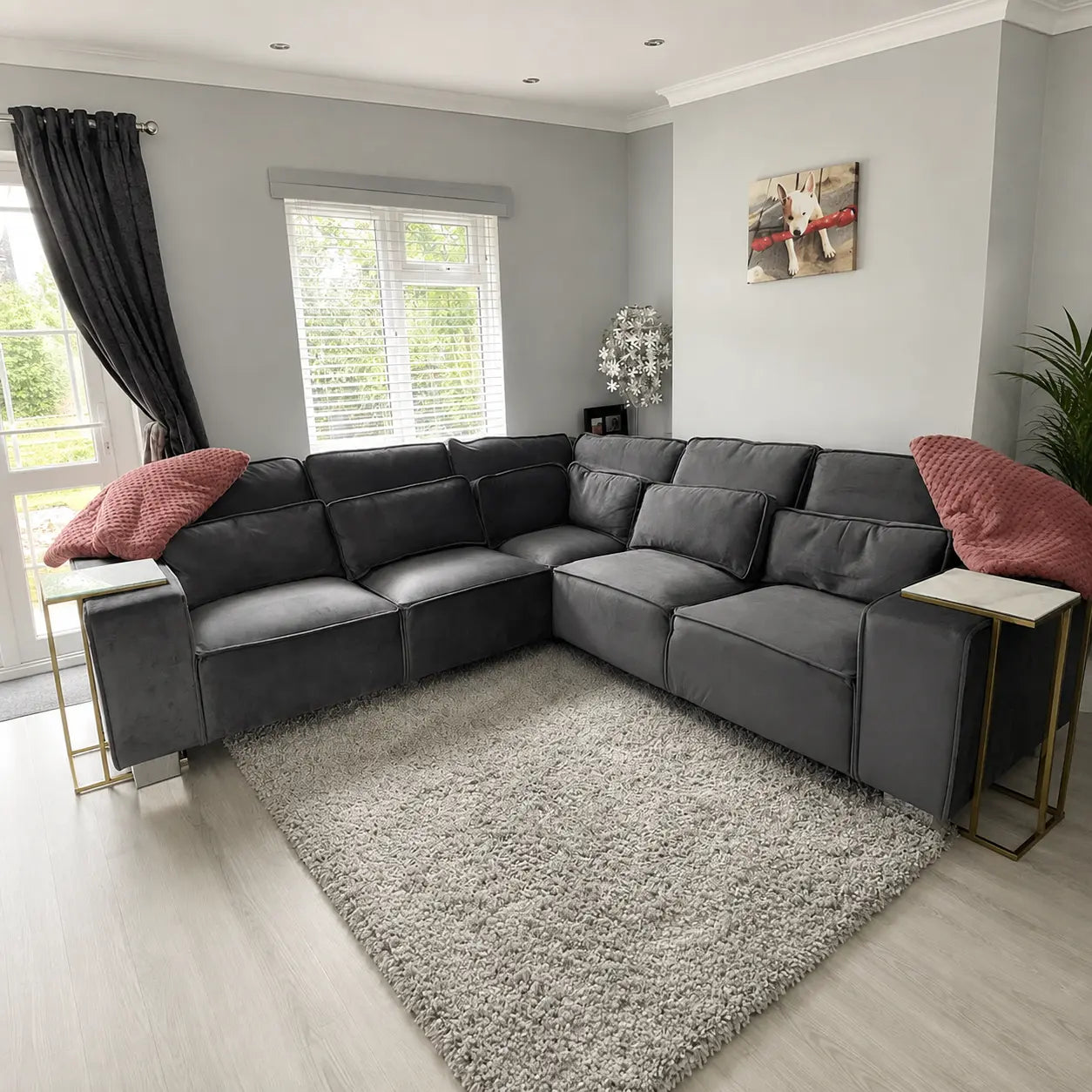 Sloane Luxury Large Double Corner Grey Sofa Plush Velvet