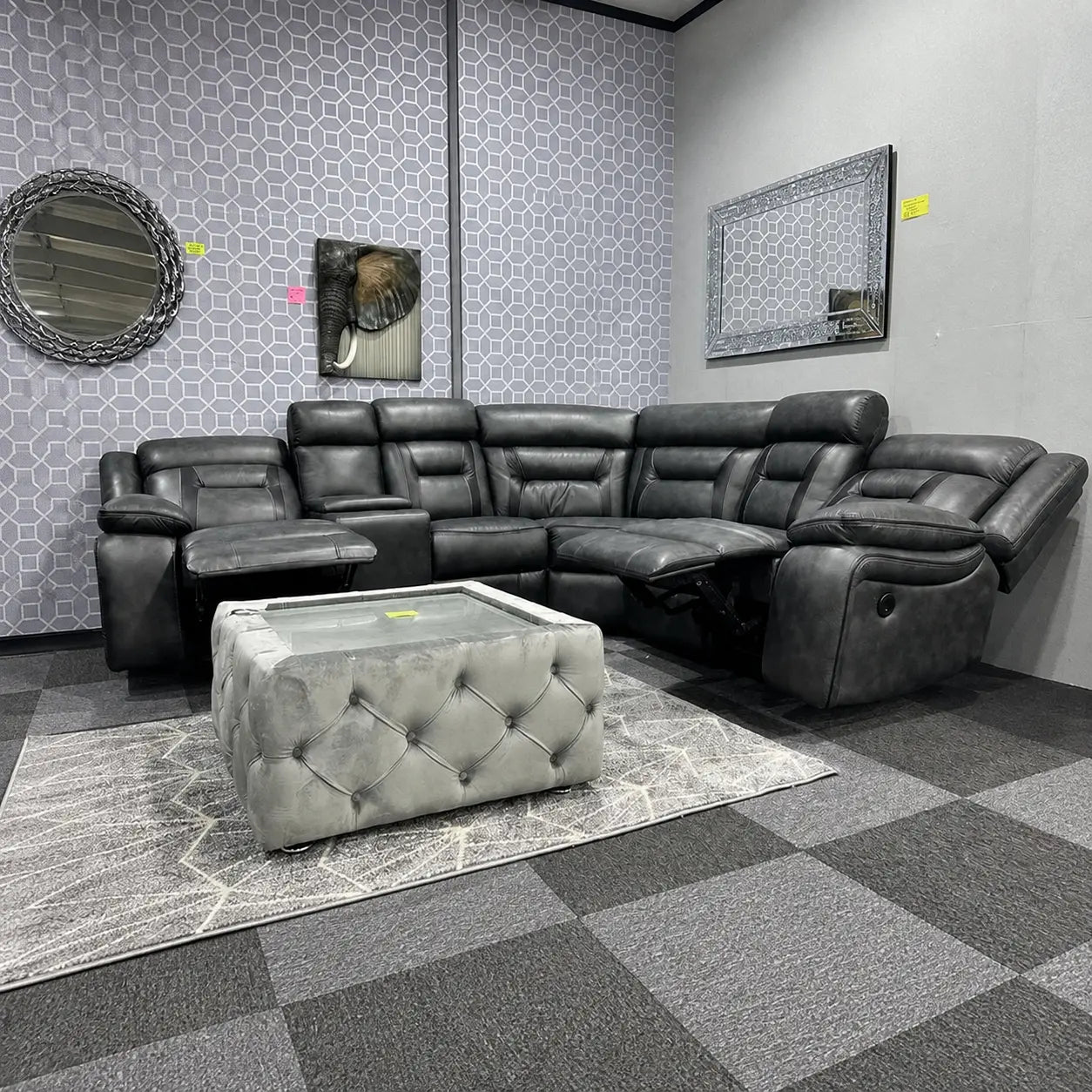Nova Corner Electric Recliner Sofa In Grey With Black Trim