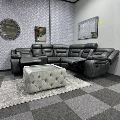 Nova Corner Electric Recliner Sofa In Grey With Black Trim