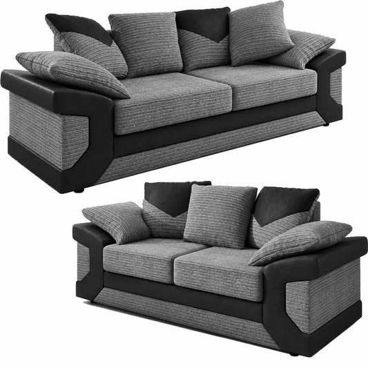 sleepkings Dino 3 Seater 2 Seater Upholstered Combination Fabric Black Grey (Black & Grey, 3+2 Seater Set)