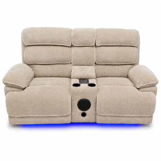 Lakelyn 3 + 2 Fabric Beige or Grey Electric Power Recliner Sofa Set - Large Seating with Bluetooth Speakers & Wireless Charging pads