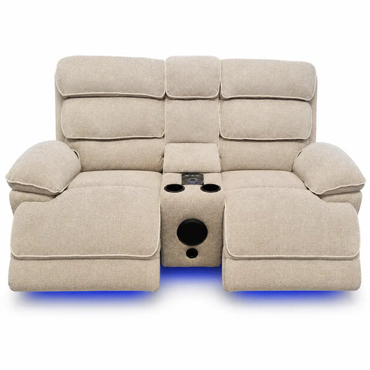 Lakelyn 3 + 2 Fabric Beige or Grey Electric Power Recliner Sofa Set - Large Seating with Bluetooth Speakers & Wireless Charging pads