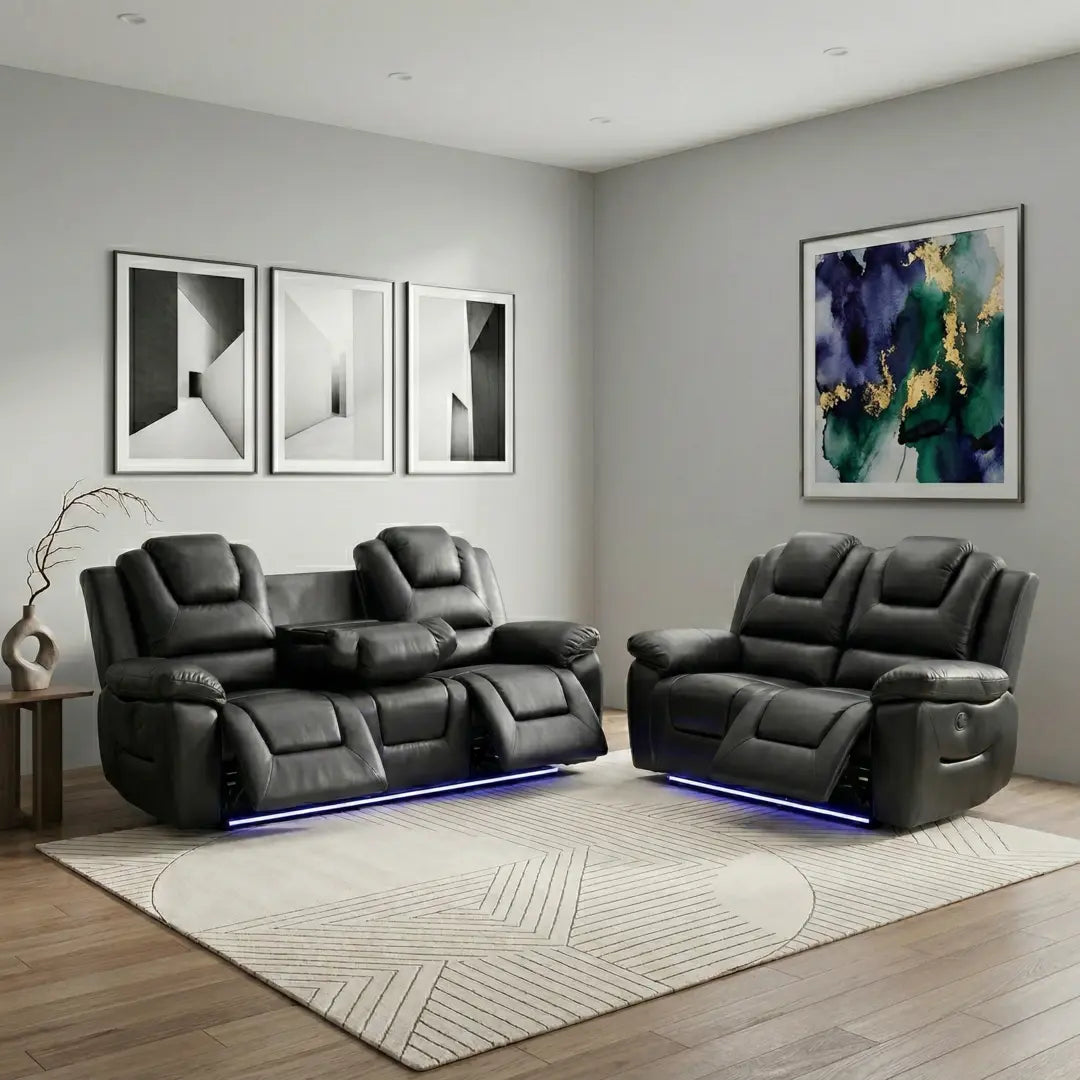 Oxford Leather Electric Recliner Sofa 3+2 Seater with Cup Holders , USB Charging Ports, LED Lights
