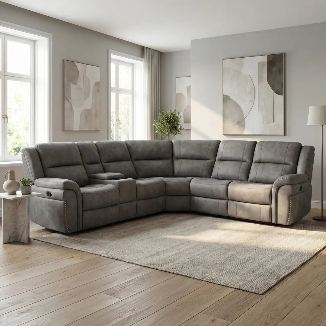 MNS Berlin Electric Recliner Corner Sofa Micro Fibre Fabric