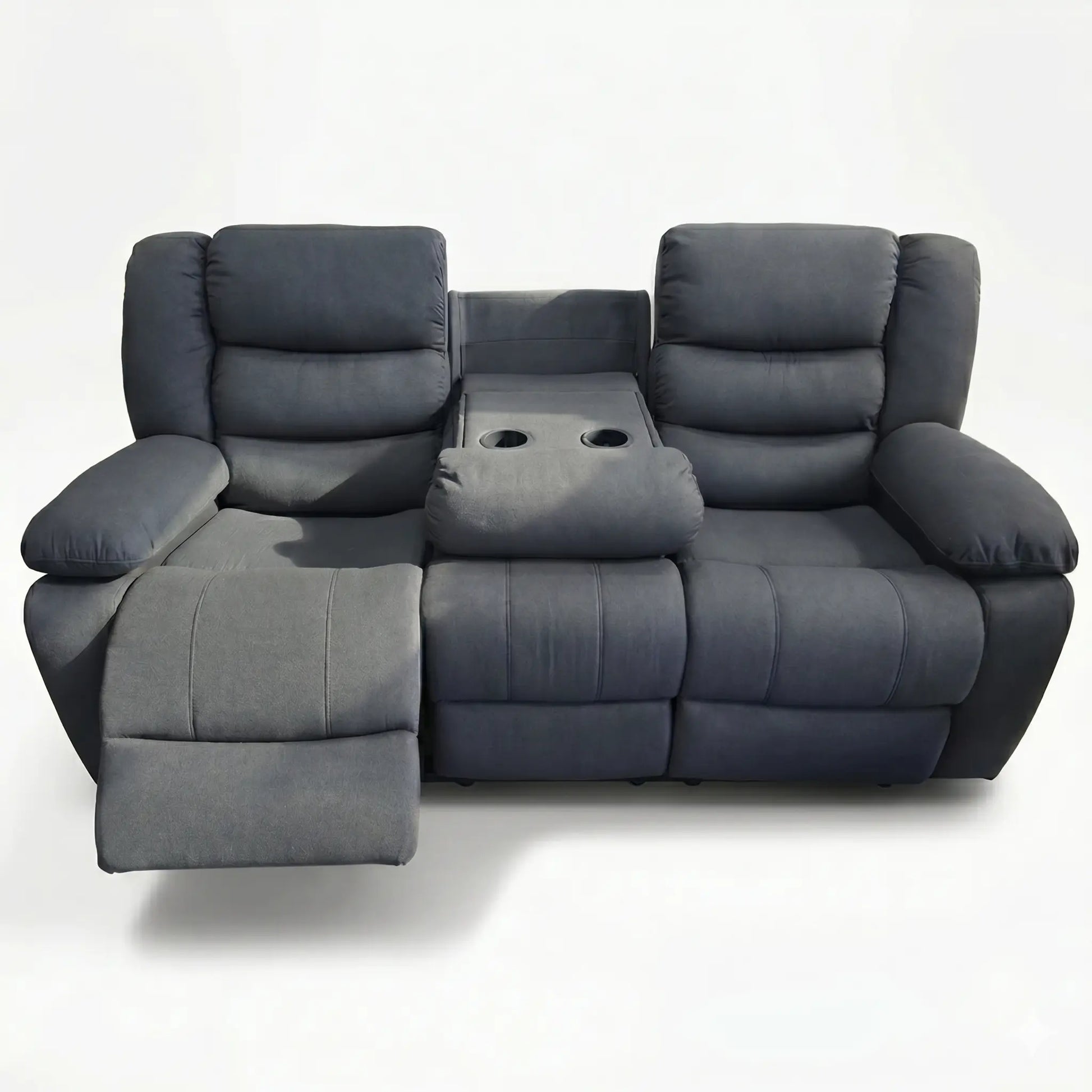 MNS Roma Fabric Reclining Sofa, Grey Fabric, 3+2 Seater with Cup Holders