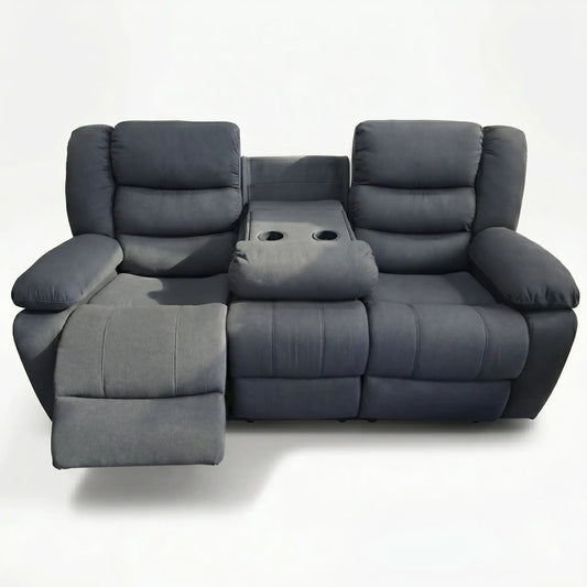MNS Roma Fabric Reclining Sofa, Grey Fabric, 3+2 Seater with Cup Holders