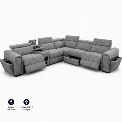 CUBA MUSIC ENT OTE FABRIC GREY ELECTRIC RECLINER CORNER SOFA USB-C-LED STORAGE