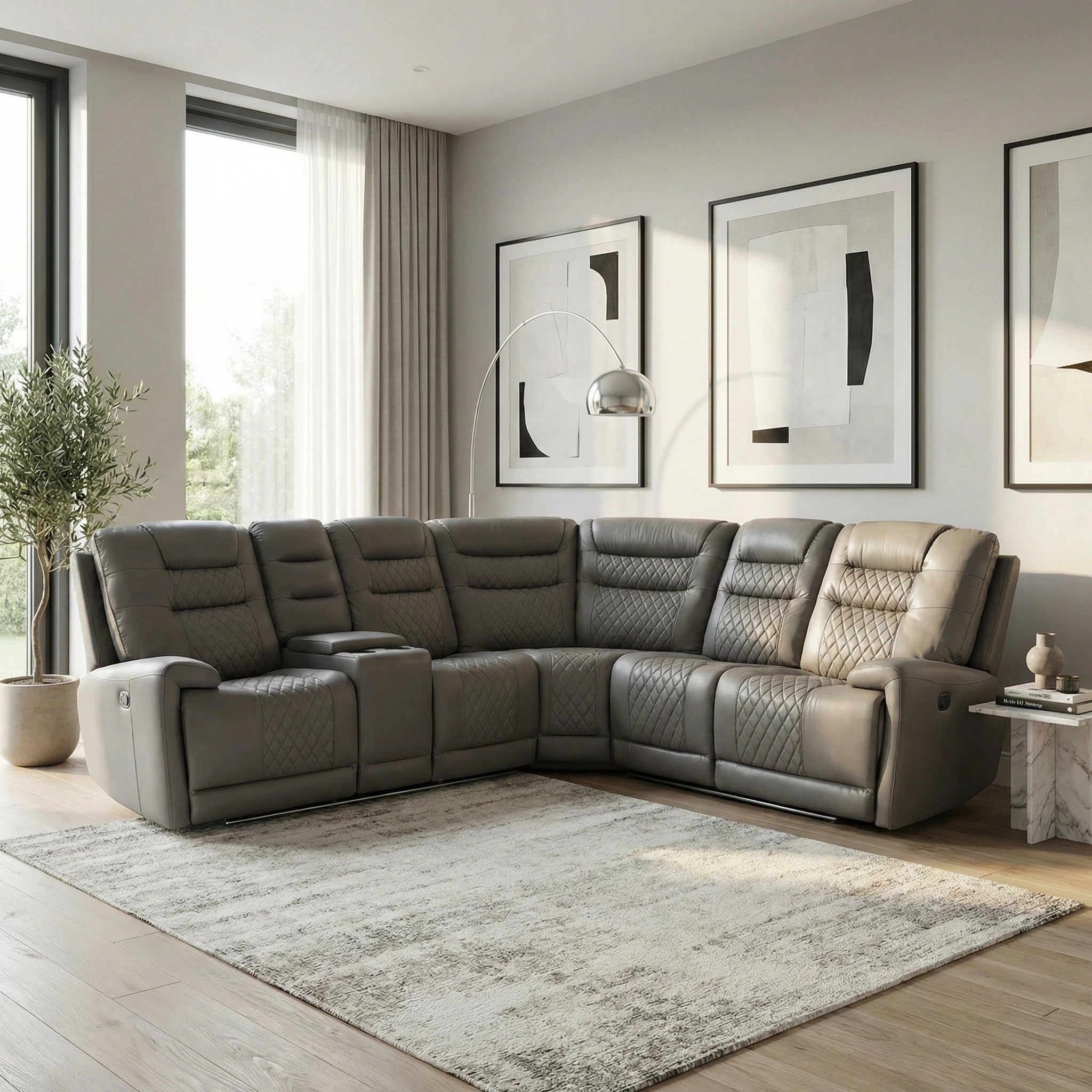 Halifax Leather Electric Recliner Corner Sofa Black -USB Ports