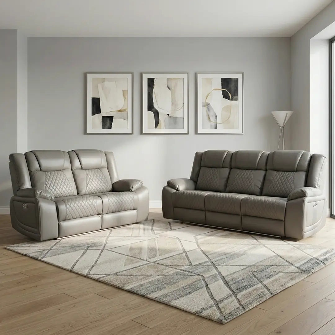 Lisbon 3+2 Leather Electric Recliner Sofa USB Type-C LED Cupholders Wireless