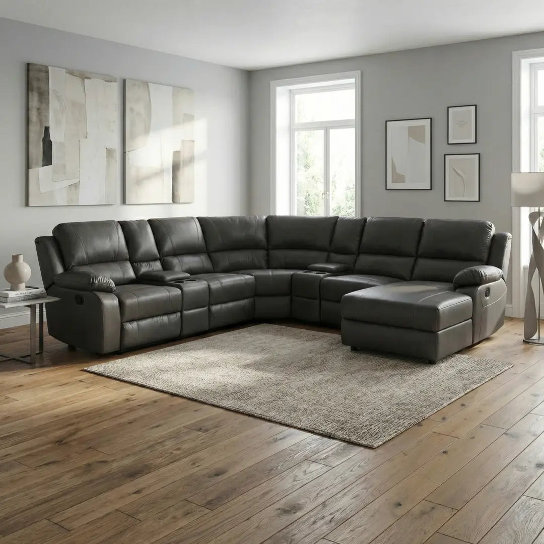 Madrid Leather Recliner Corner Sofa Grey