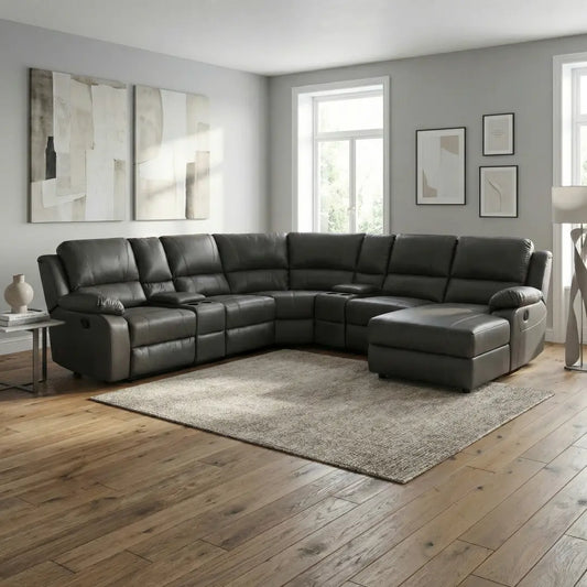 Madrid Leather Recliner Corner Sofa Grey - MNS (MY NEW SOFA) LTD