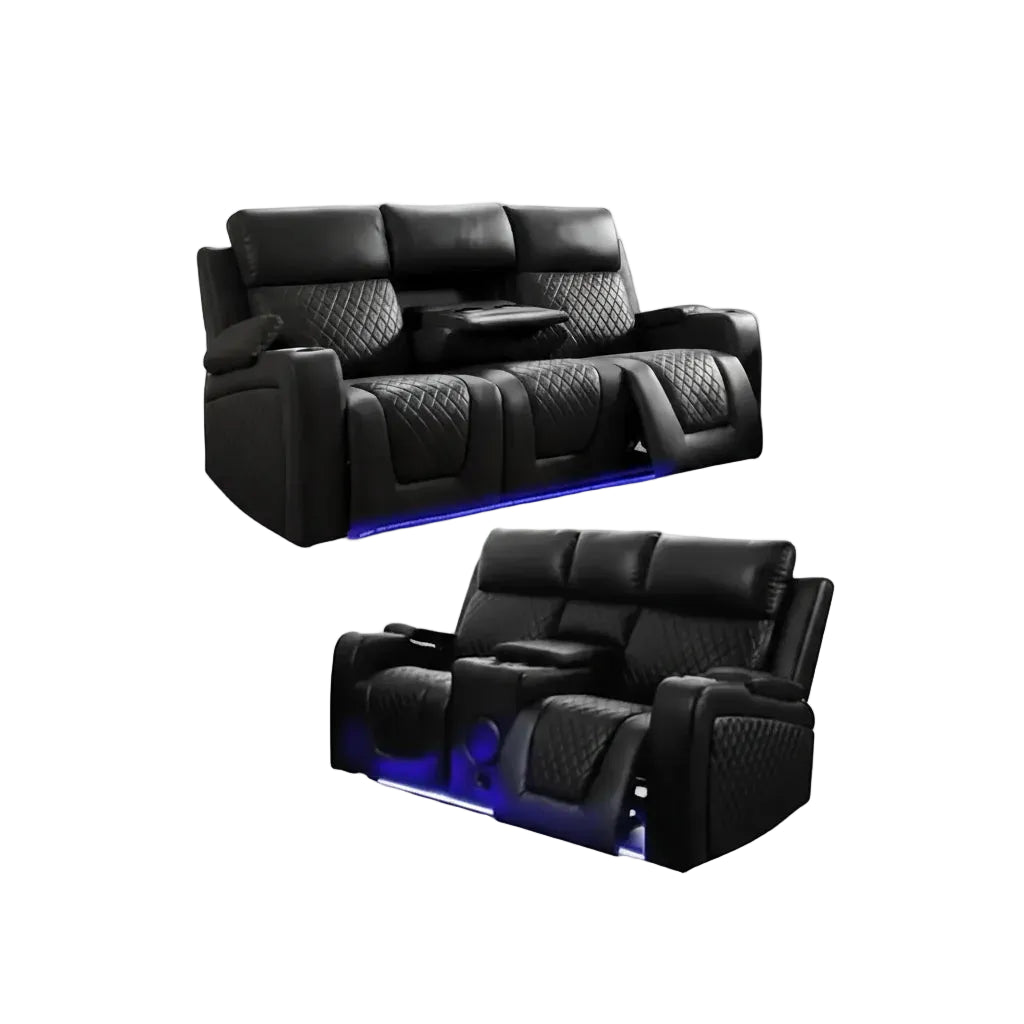 Florida Music Electric Recliners 3+2 Seater Leather Sofa Black