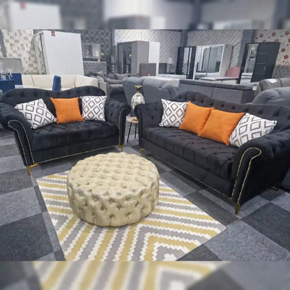 Black Elegance Chesterfield Sofa 3+2 from My New Sofa Ltd, showcasing plush upholstery and classic tufted design.