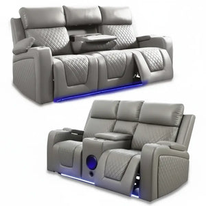 Florida Music Electric Recliners 3+2 Seater Leather Sofa Black