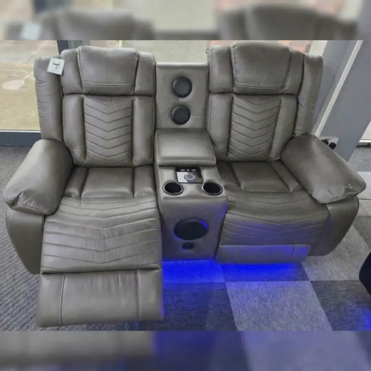 Michigan Leather 3+2 Seater Electric Recliner Sofa – LED Lighting, Cupholders, USB & Type-C Ports, Wireless Charging & Woofer Speakers
