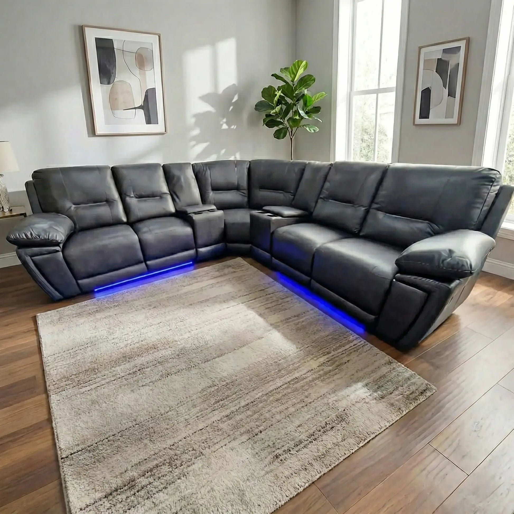 MNS Sara Leather Electric Recliner Corner Sofa Grey - MNS (MY NEW SOFA) LTD