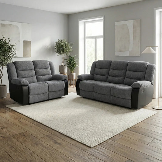 Rio Jumbo cord 3+2 recliner in black and grey - MNS (MY NEW SOFA) LTD