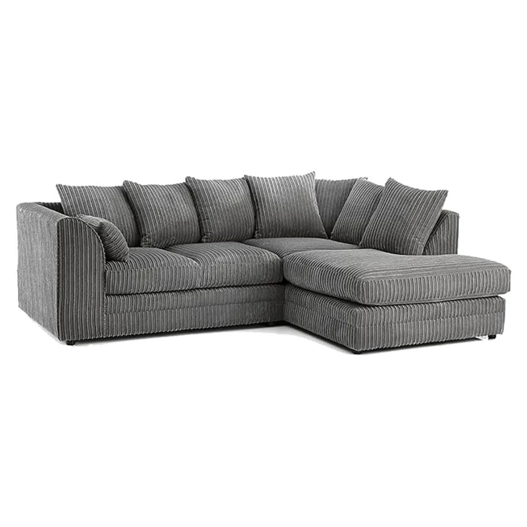 MNS Luxor Fabric Corner Sofa Silver | Soft Jumbo Cord 3-4 Seater Corner Sofa