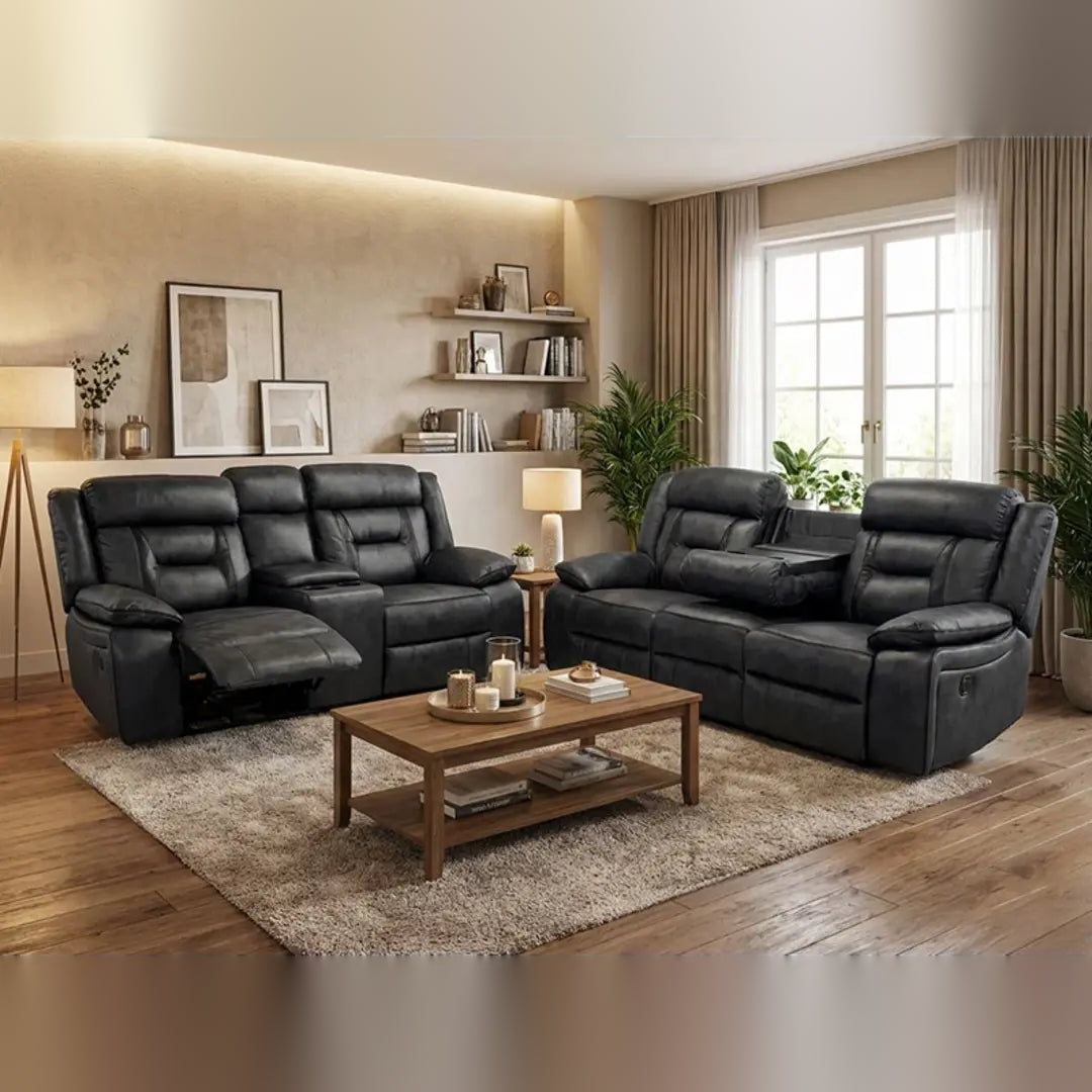 Nova Electric Recliner Leather Sofa - 3+2 Seater With Dual Power Recliners, Console & Cup Holders – Modern Style