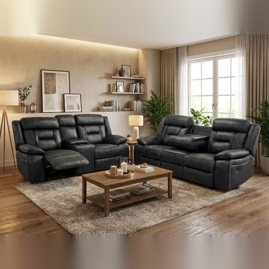 Nova Electric Recliner Leather Sofa - 3+2 Seater With Dual Power Recliners, Console & Cup Holders – Modern Style