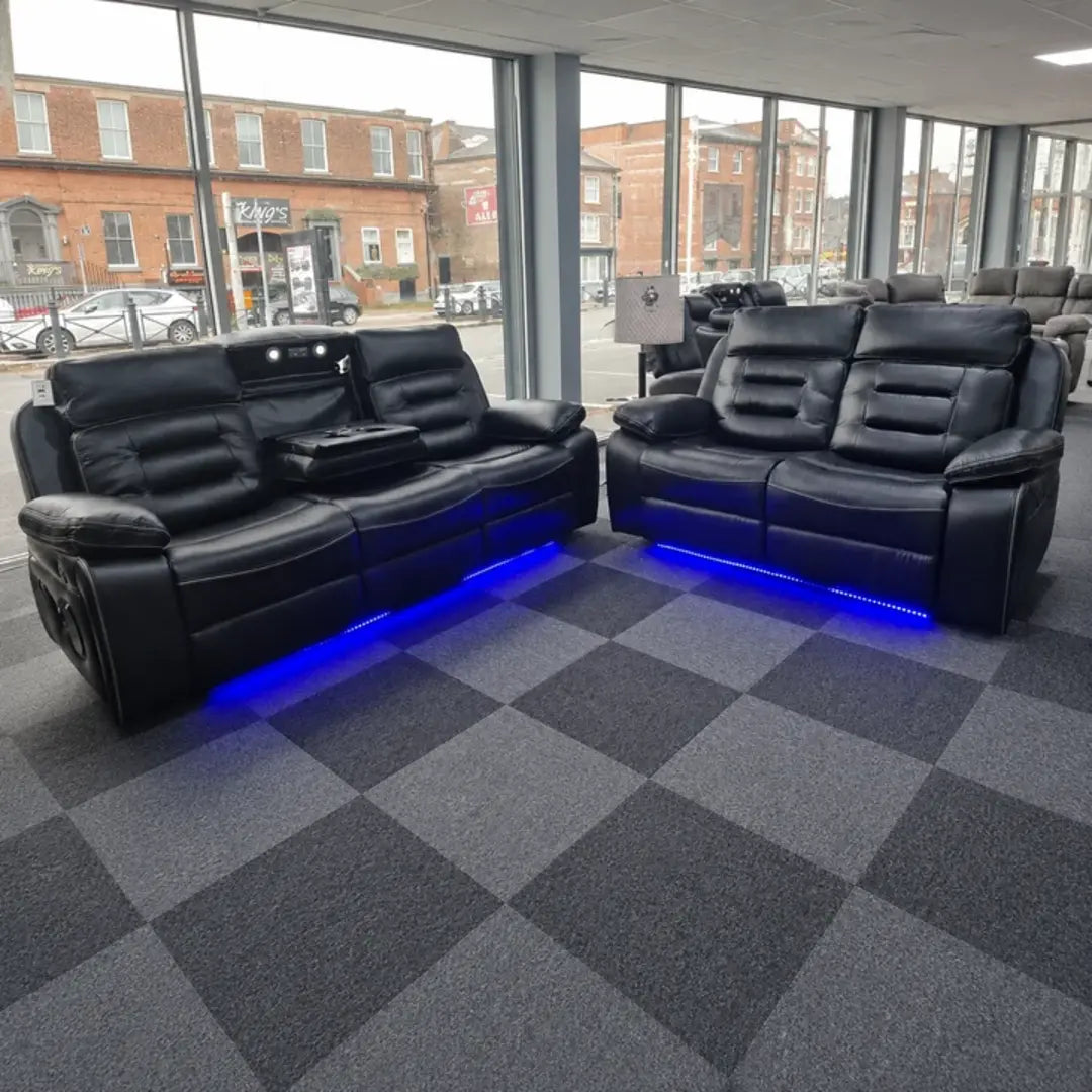 Hafsa Music Electric Recliners. Grey 3 + 2 Sofa Set , USB, LED, Bluetooth.