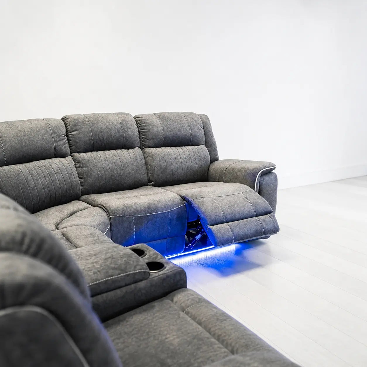 Hanna Electric Recliner Corner Sofa – Soft Grey Micro Fabric – LED Lights & USB Ports