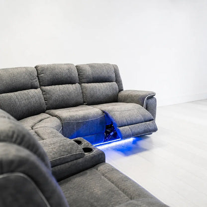 Hanna Electric Recliner Corner Sofa – Soft Grey Micro Fabric – LED Lights & USB Ports