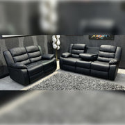 MNS - Leather Recliner Sofa with Cupholders - 3+2 Seater Sofa - Black (3+2 Seater) MNS (MY NEW SOFA) LTD