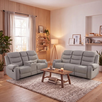 MNS Phoenix Fabric Manual Recliner 3+2 Seater Sofa Set with Cup Holders – Grey