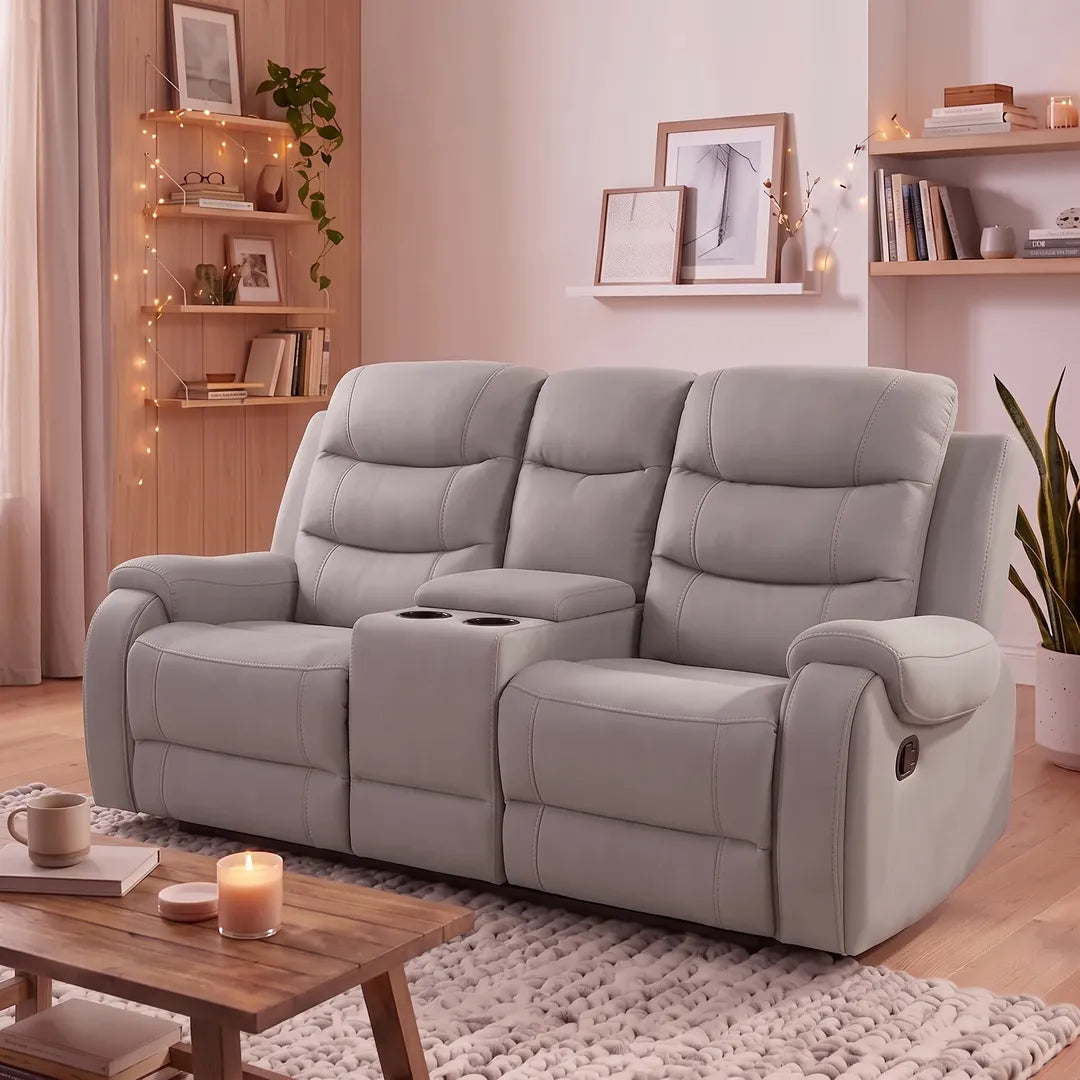 MNS Phoenix Fabric Manual Recliner 3+2 Seater Sofa Set with Cup Holders – Grey