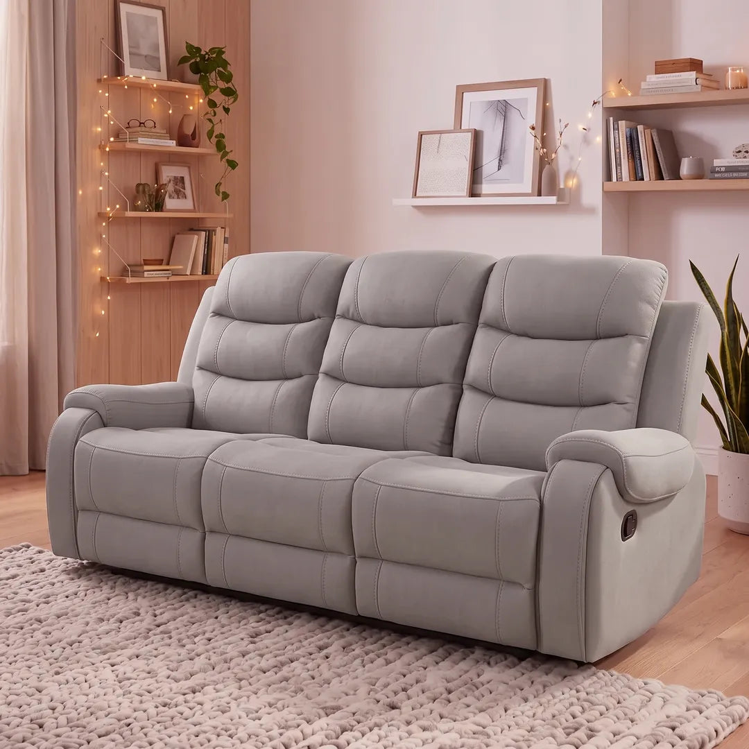 MNS Phoenix Fabric Manual Recliner 3+2 Seater Sofa Set with Cup Holders – Grey