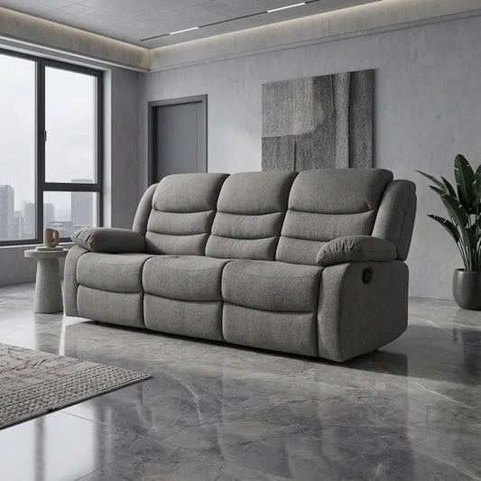 MNS Roma Fabric Reclining Sofa, Grey Fabric, 3+2 Seater with Cup Holders