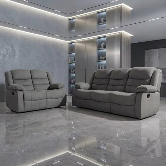 MNS Roma Fabric Reclining Sofa, Grey Fabric, 3+2 Seater with Cup Holders