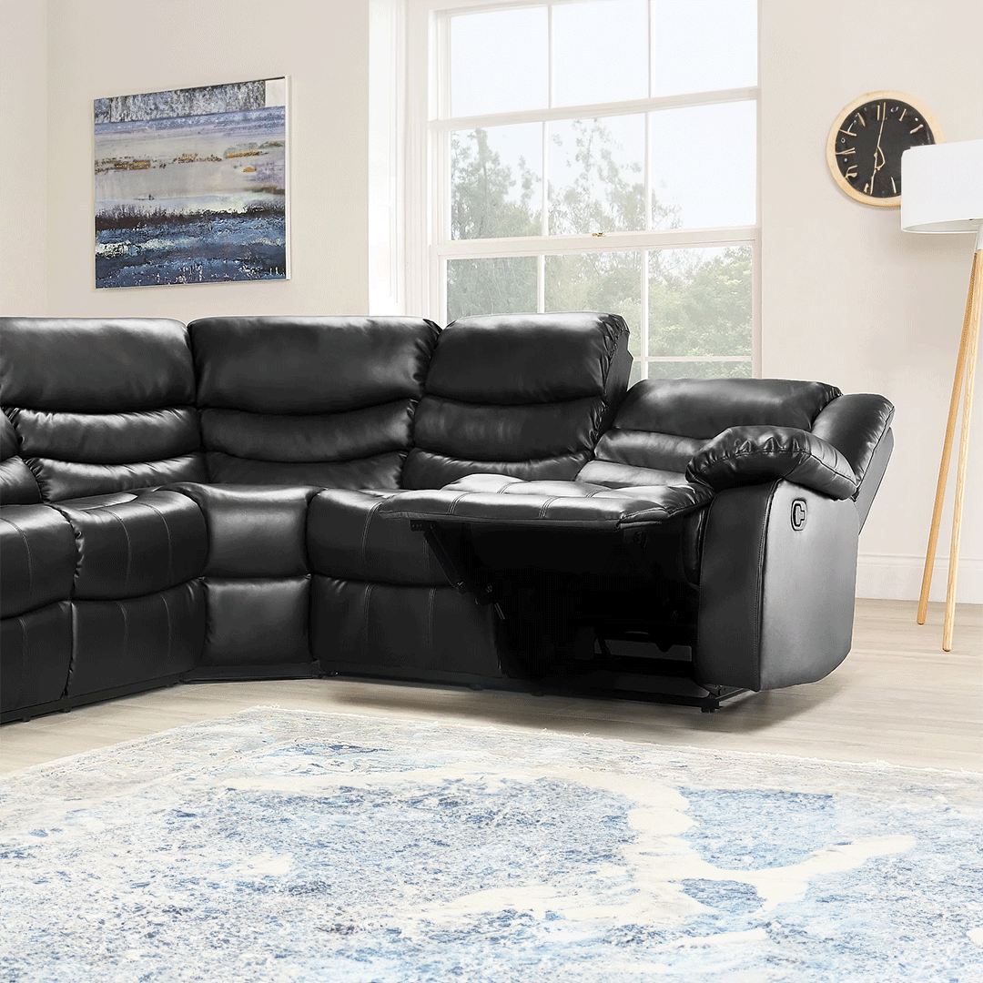 MNS Roma Leather Recliner Corner Sofa (Black/Grey/Brown)