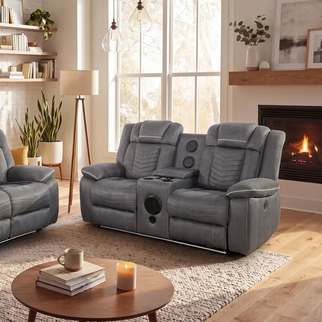 Michigan recliner sofa with ambient LED lighting and Bluetooth speakers