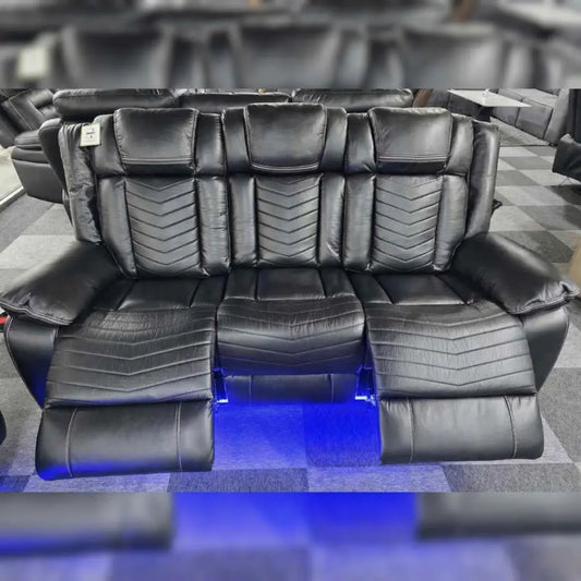 Michigan Leather 3 Seater Electric Recliner Sofa – LED Lighting, Cupholders, USB & Type-C Ports, Wireless Charging & Woofer Speakers
