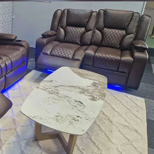 MNS Orlando Electric Recliners 3+2 Seater Leather Sofa (Black, Grey) /LED LIGHTS/WIRELESS CHARGER - MNS (MY NEW SOFA) LTD