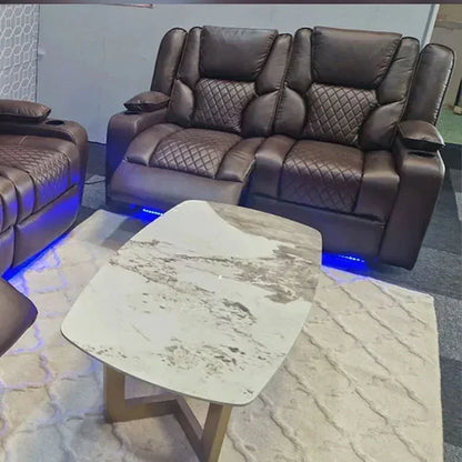 MNS Orlando Electric Recliners 3+2 Seater Leather Sofa (Black, Grey) /LED LIGHTS/WIRELESS CHARGER