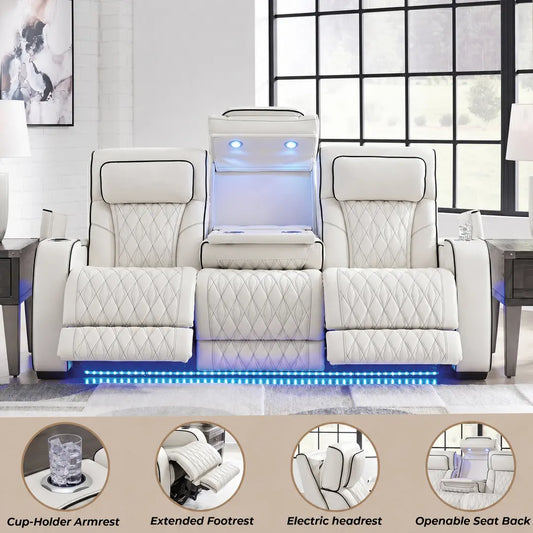 Osman Smart Leather Sofa 3+2 Seater with Wireless Charging, USB-C, RGB LED & Electric Headrest