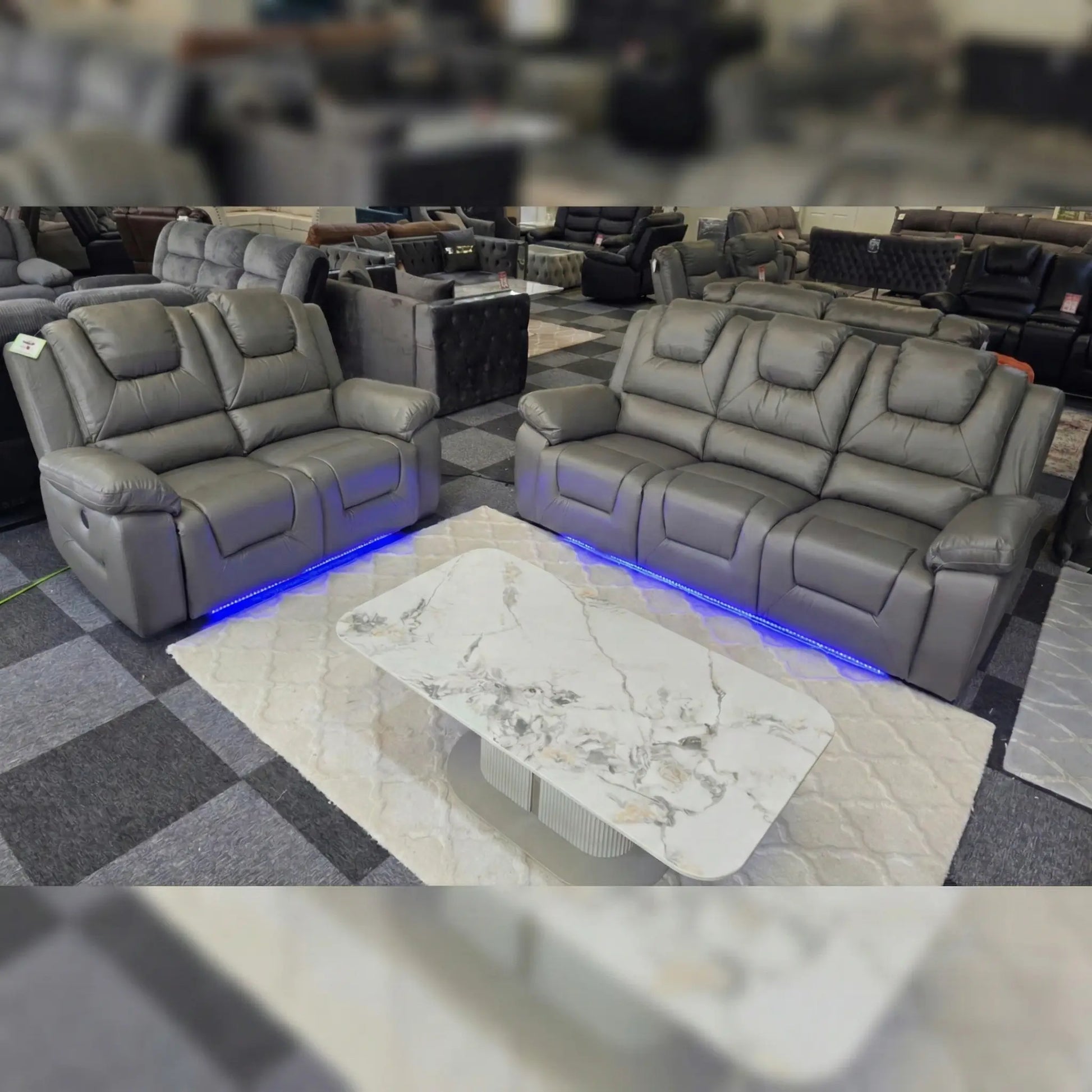 Oxford Leather Electric Recliner Sofa 3+2 Seater with Cup Holders , USB Charging Ports, LED Lights
