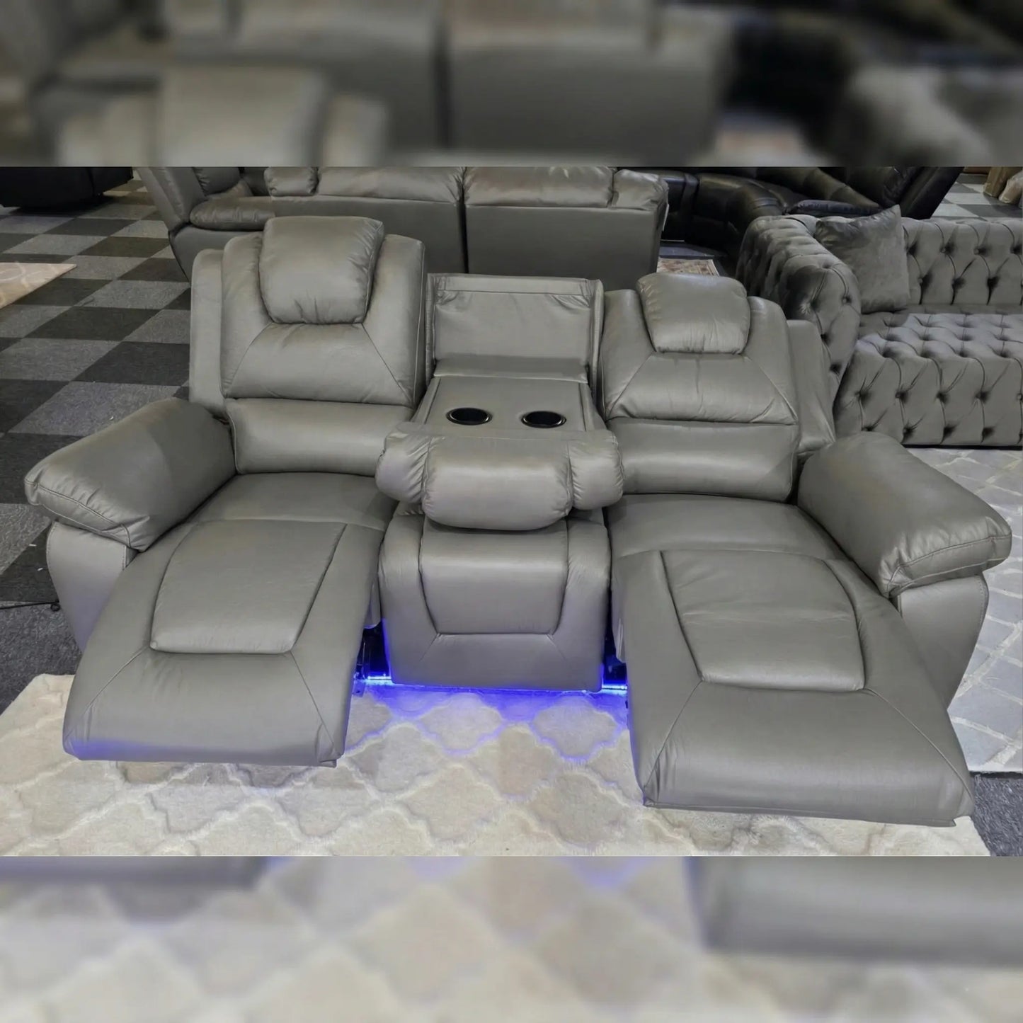 Oxford Leather Electric Recliner Sofa 3+2 Seater with Cup Holders , USB Charging Ports, LED Lights
