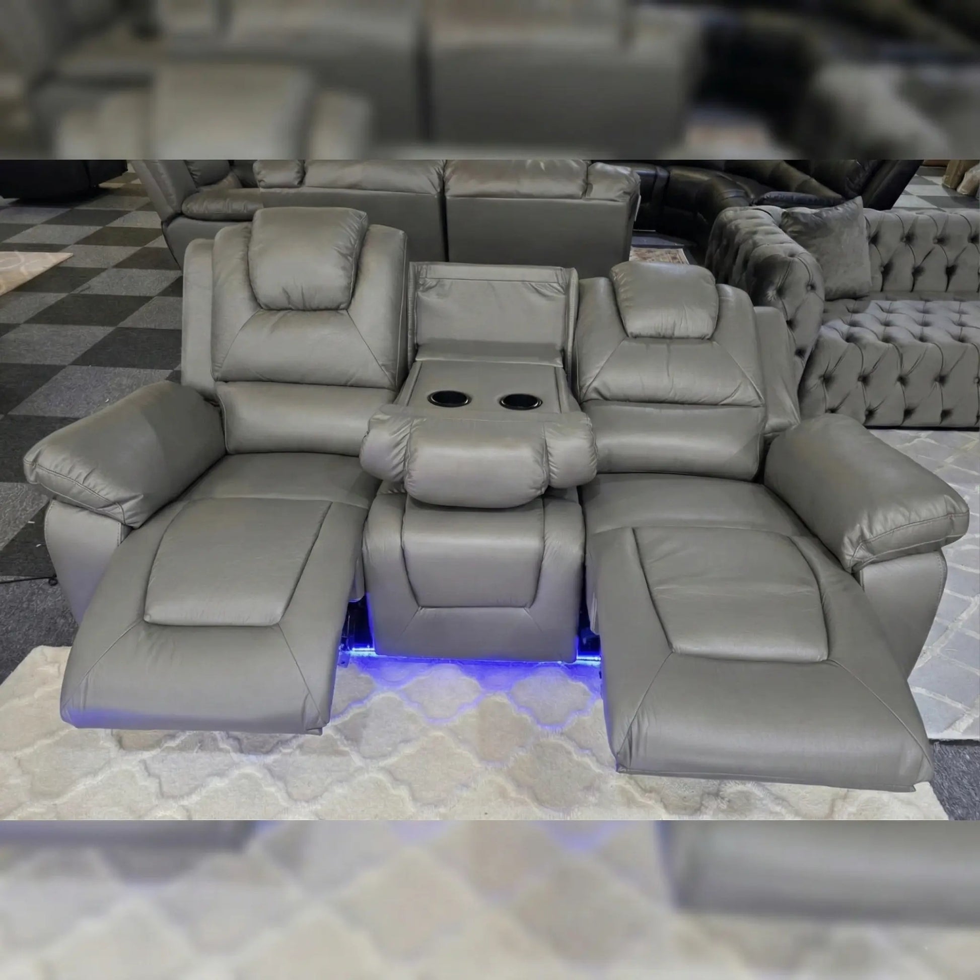 Oxford Leather Electric Recliner Sofa 3+2 Seater with Cup Holders , USB Charging Ports, LED Lights