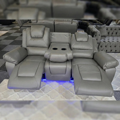 Oxford Leather Electric Recliner Sofa 3+2 Seater with Cup Holders , USB Charging Ports, LED Lights