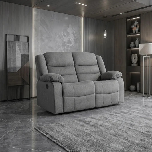 MNS Roma Fabric Reclining Sofa, Grey Fabric, 3+2 Seater with Cup Holders
