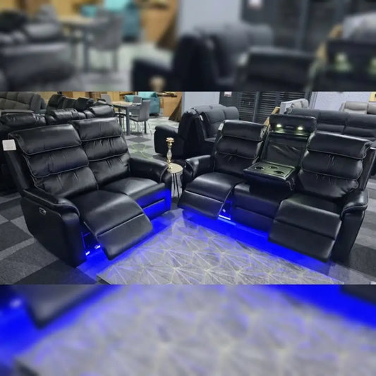 San Diego 3 + 2 Black or Grey PU Leather Electric Recliner Sofa Set