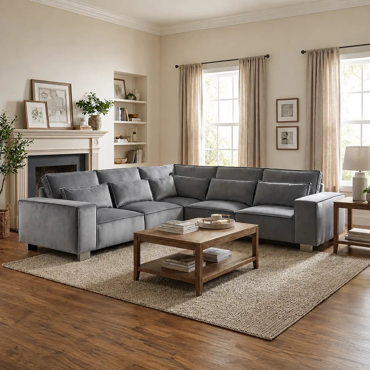 Sloane Luxury Large Double Corner Grey Sofa Plush Velvet